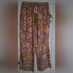 NEW Aratta Brand "Silent Journey" Pink & Yellow Floral Pants, XL